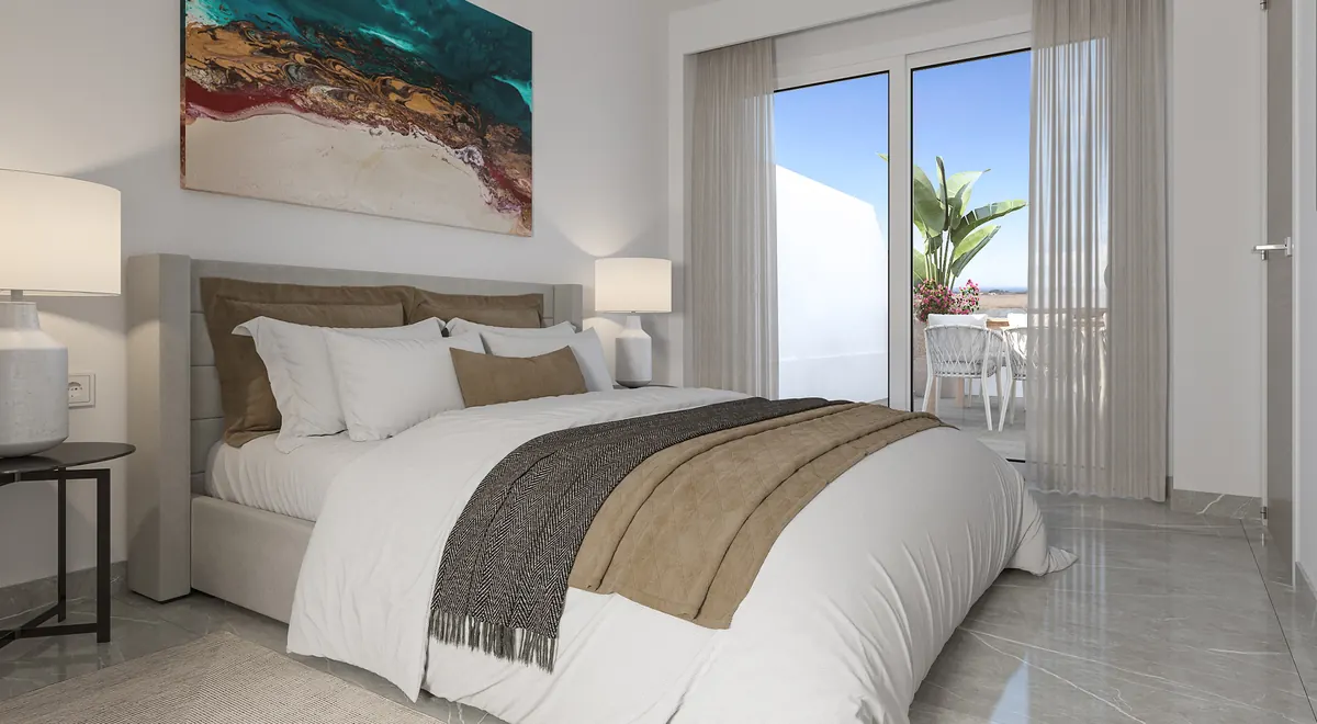Dormitorio con acceso a terraza y vistas en Xeresa