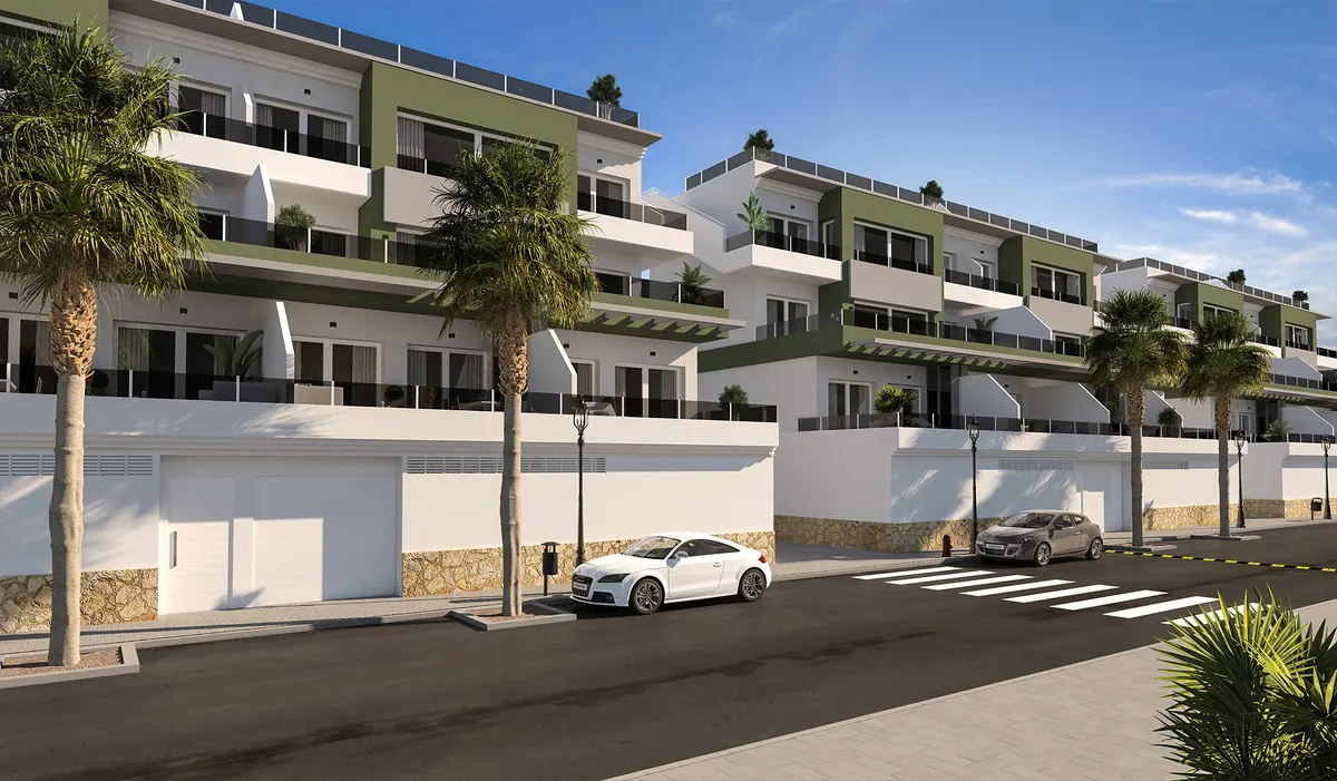 Piscina y zonas comunes del residencial de obra nueva en Xeresa